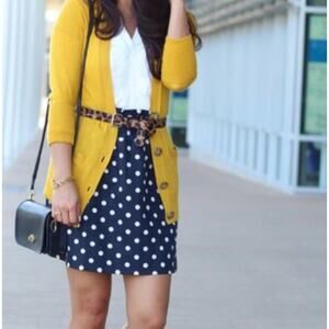 2/$30 J. Crew Linen Blend Polka Dot Sidewalk Skirt Navy Blue White Size 00